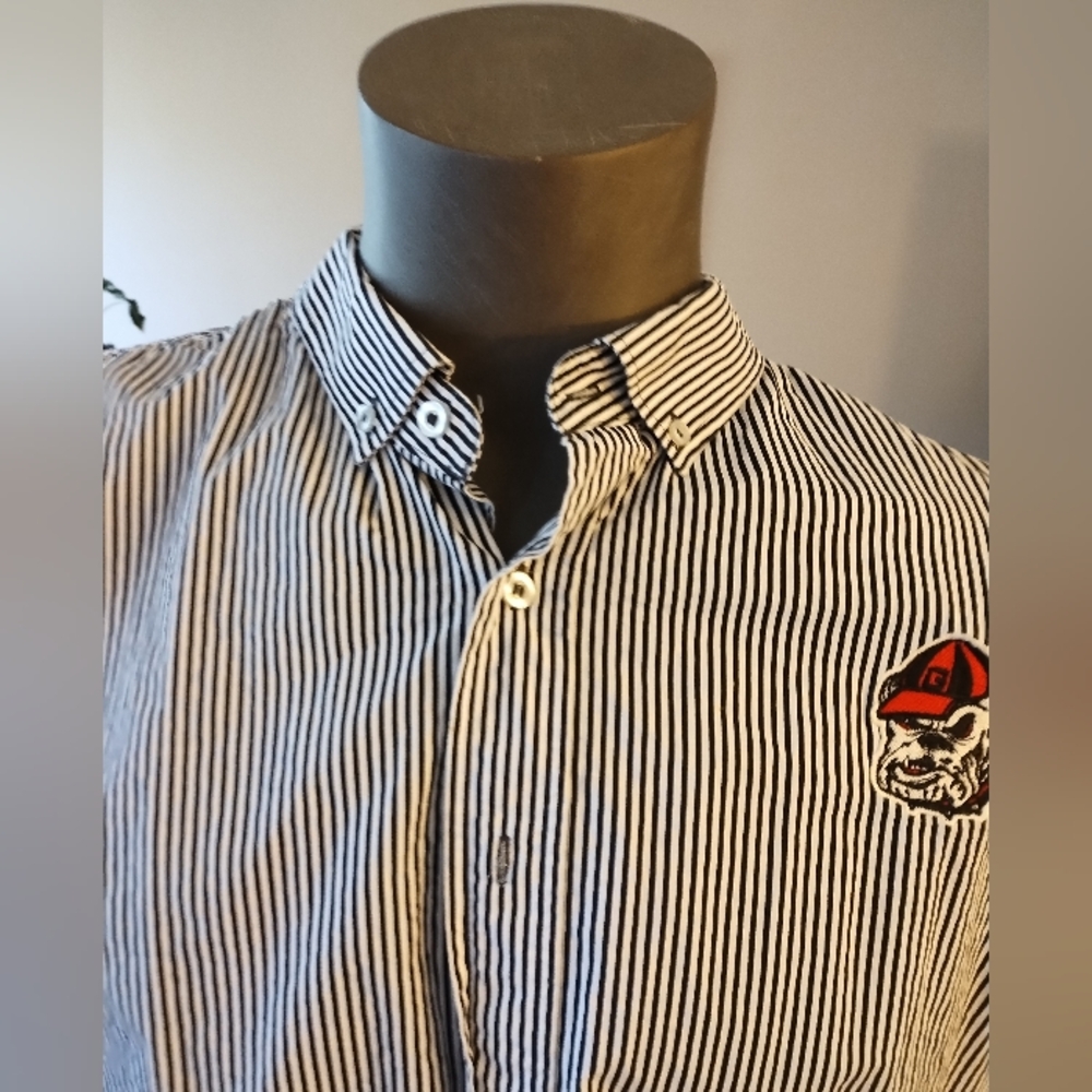 UGA Long Sleeve White and Black Striped Shirt by KA Knights Apparel Size 2XL
